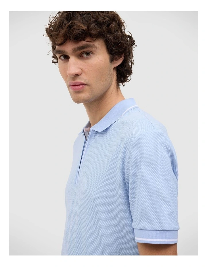 Morgan Textured Zip-up Polo in Light Blue image 5