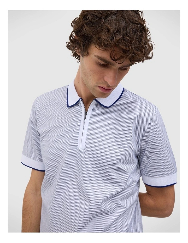 Zachary Jacquard Polo in Wht/coblt image 5