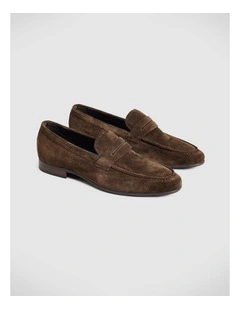 Junaid Suede Penny Loafer in Chocolate