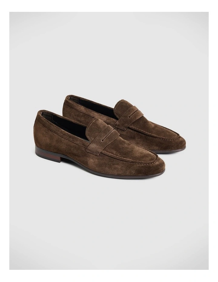 Junaid Suede Penny Loafer in Chocolate image 1