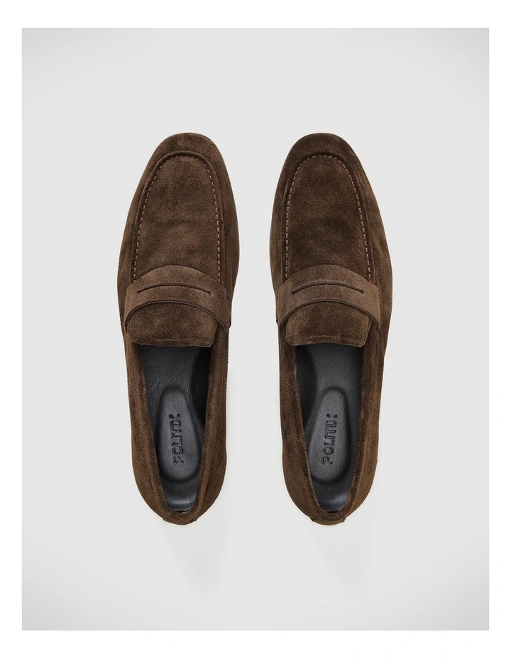 Junaid Suede Penny Loafer in Chocolate image 3