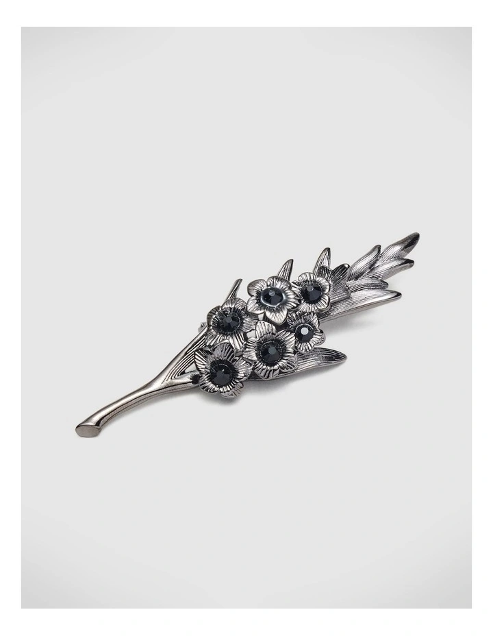 Ryan Crystal Floral Brooch in Gunmetal image 2
