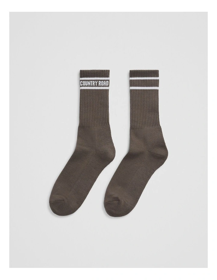 Australian Cotton Blend Cr Sport Crew Sock in Mushroom image 1