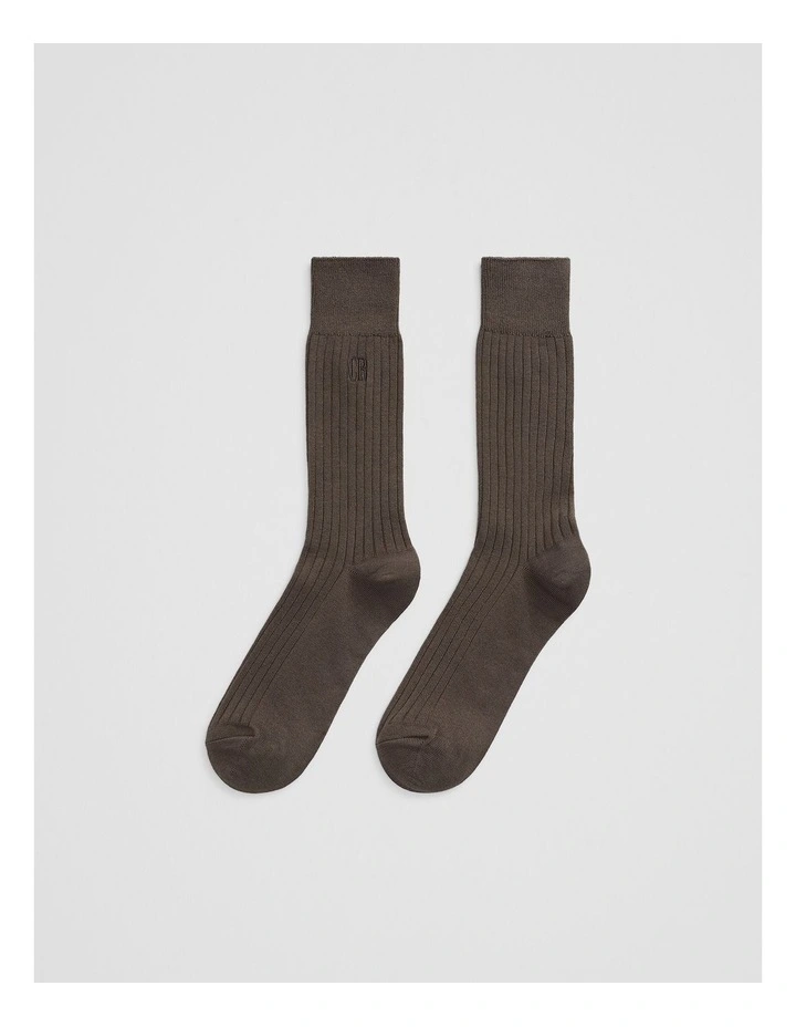 Australian Cotton Blend Cr Rib Crew Sock in Mushroom image 1