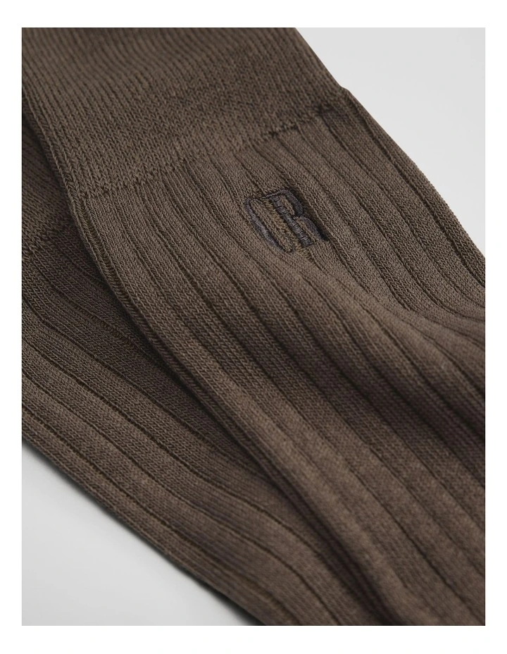 Australian Cotton Blend Cr Rib Crew Sock in Mushroom image 2