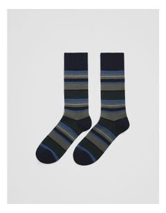 Australian Cotton Blend Stripe Sock in Green Multi