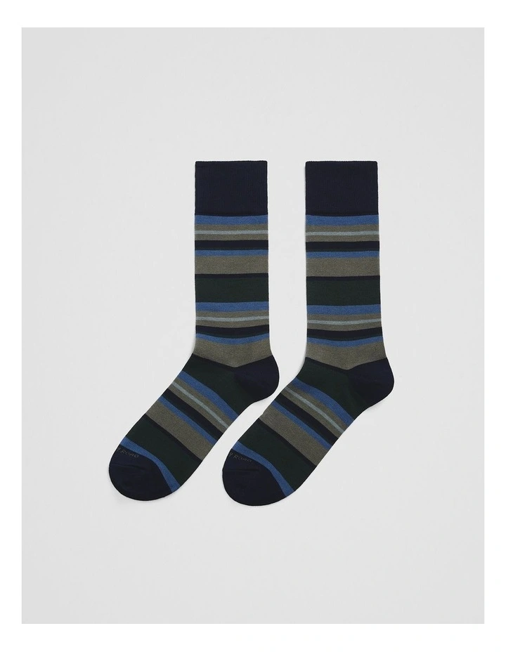 Australian Cotton Blend Stripe Sock in Green Multi image 1