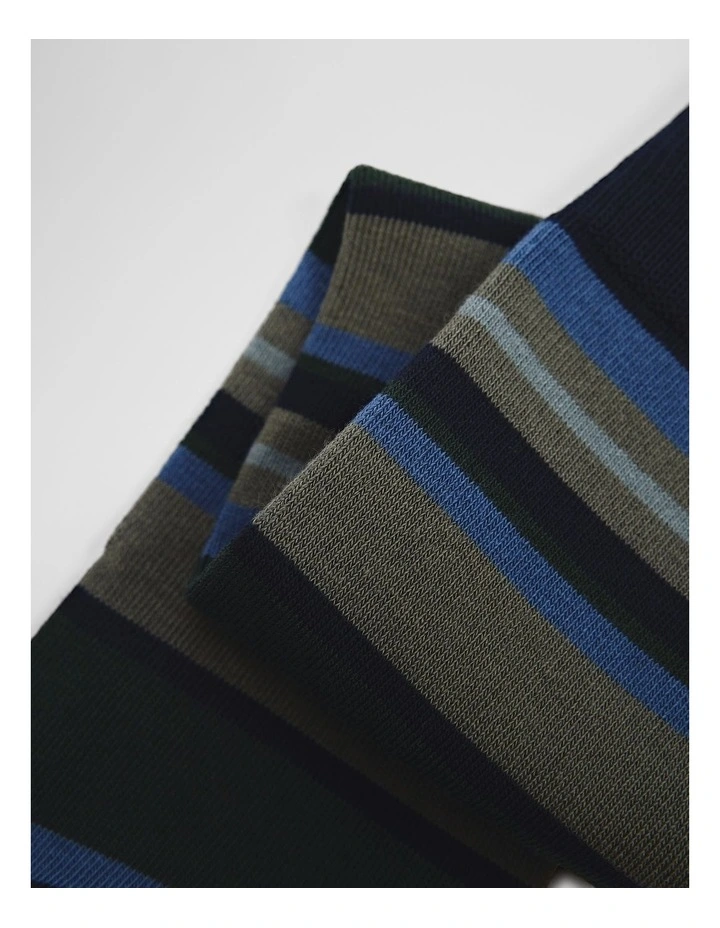 Australian Cotton Blend Stripe Sock in Green Multi image 2