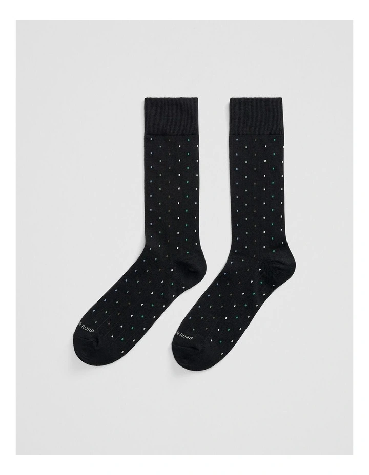 Rib Square Dot Sock in Black image 1