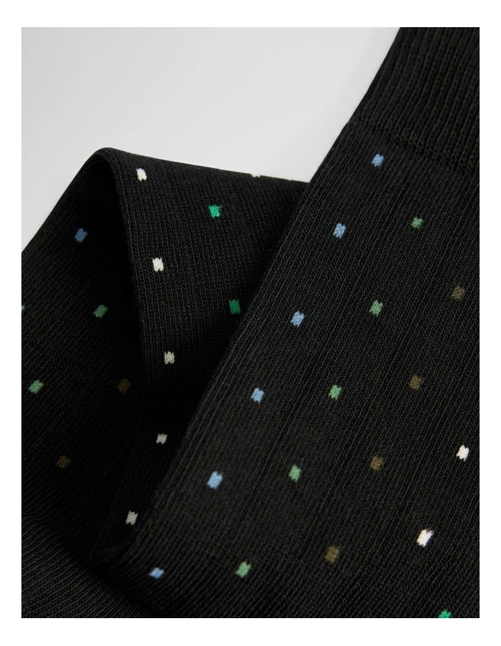Rib Square Dot Sock in Black image 2