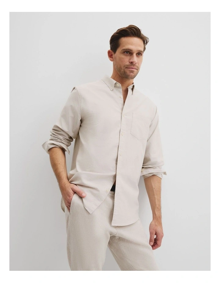 Regular Fit Australian Cotton Oxford Shirt in Pebble image 2