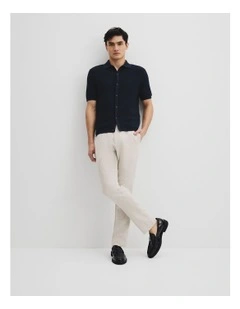 Australian Cotton Short Sleeve Textured Knit Shirt in Navy