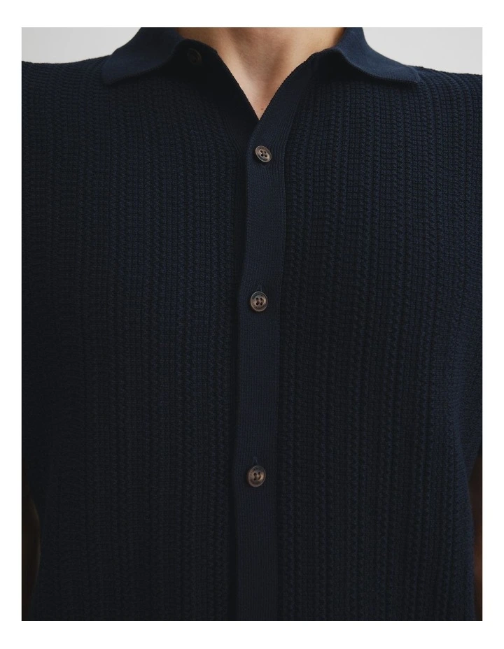 Australian Cotton Short Sleeve Textured Knit Shirt in Navy image 3