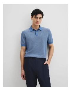 Australian Cotton Short Sleeve Knit Polo in Sea Salt Blue