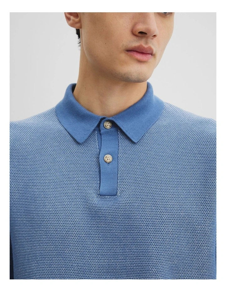 Australian Cotton Short Sleeve Knit Polo in Sea Salt Blue image 2