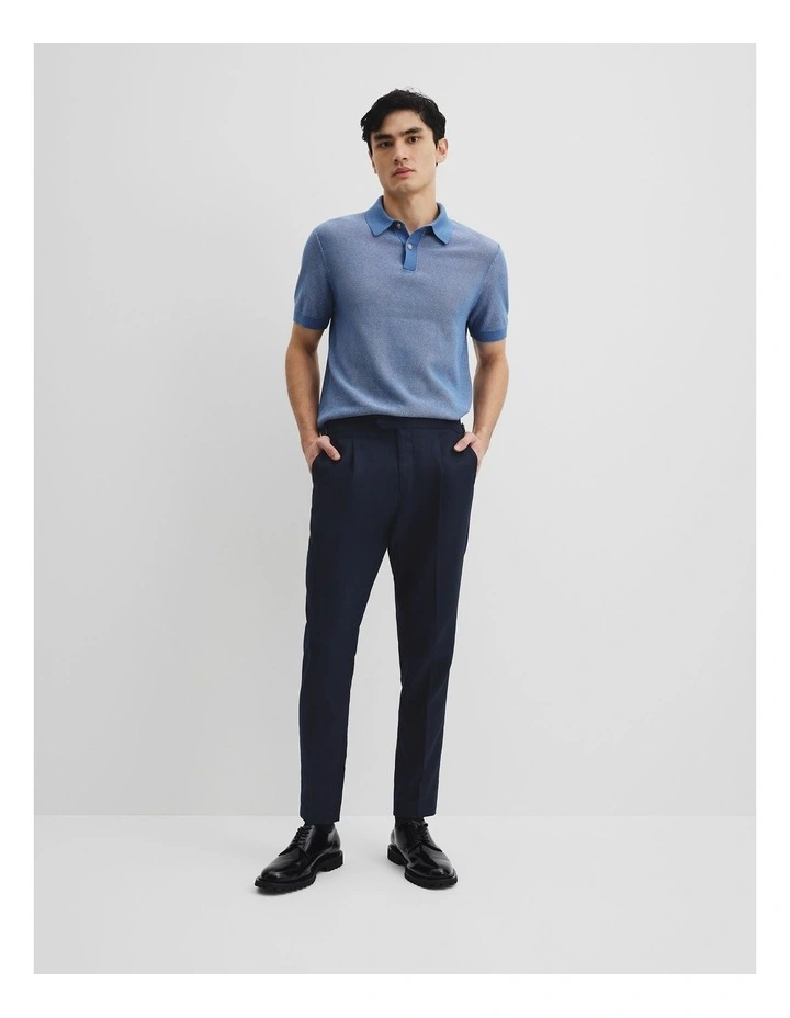 Australian Cotton Short Sleeve Knit Polo in Sea Salt Blue image 3