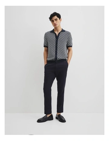 Australian Cotton Short Sleeve Geometric Knit Shirt in Navy Multi