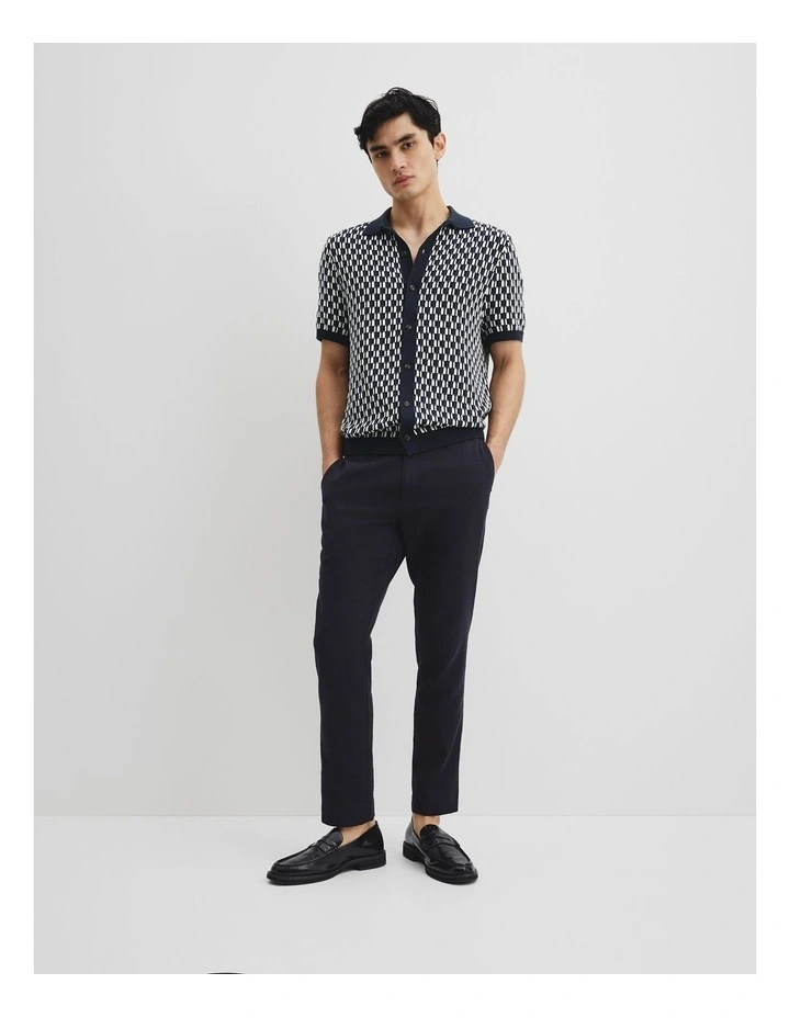 Australian Cotton Short Sleeve Geometric Knit Shirt in Navy Multi image 1