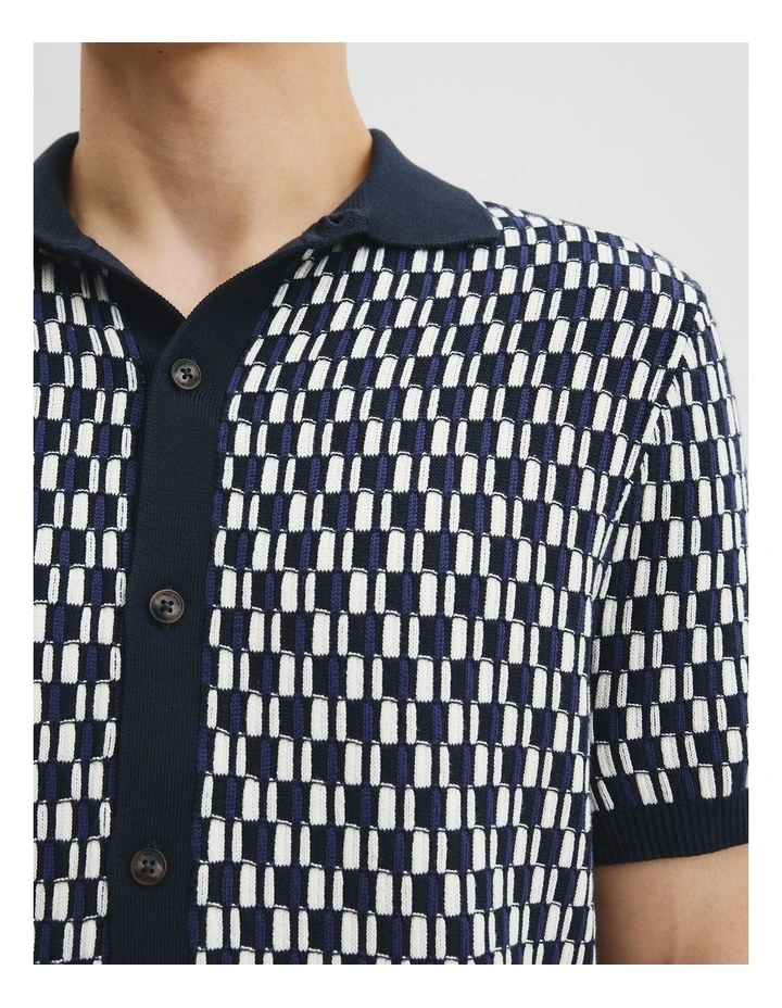 Australian Cotton Short Sleeve Geometric Knit Shirt in Navy Multi image 2