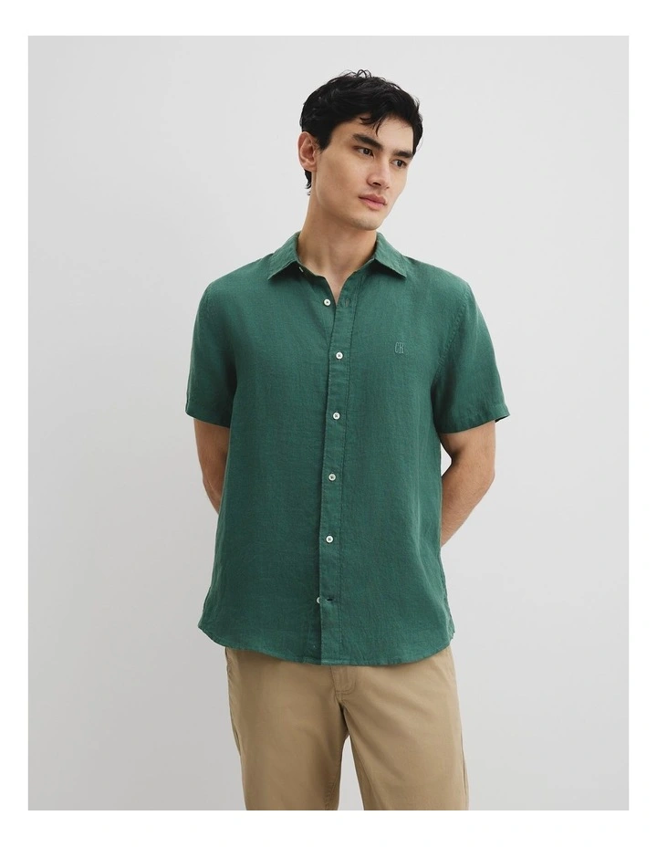 Regular Fit Organically Grown Linen Short Sleeve Shirt in Cypress image 1