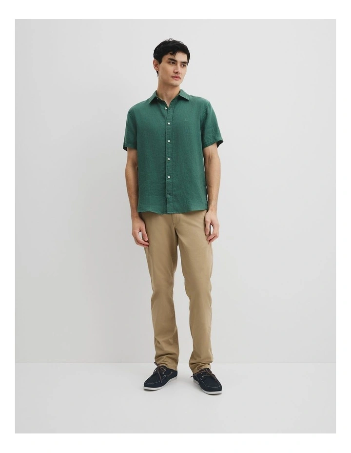 Regular Fit Organically Grown Linen Short Sleeve Shirt in Cypress image 3