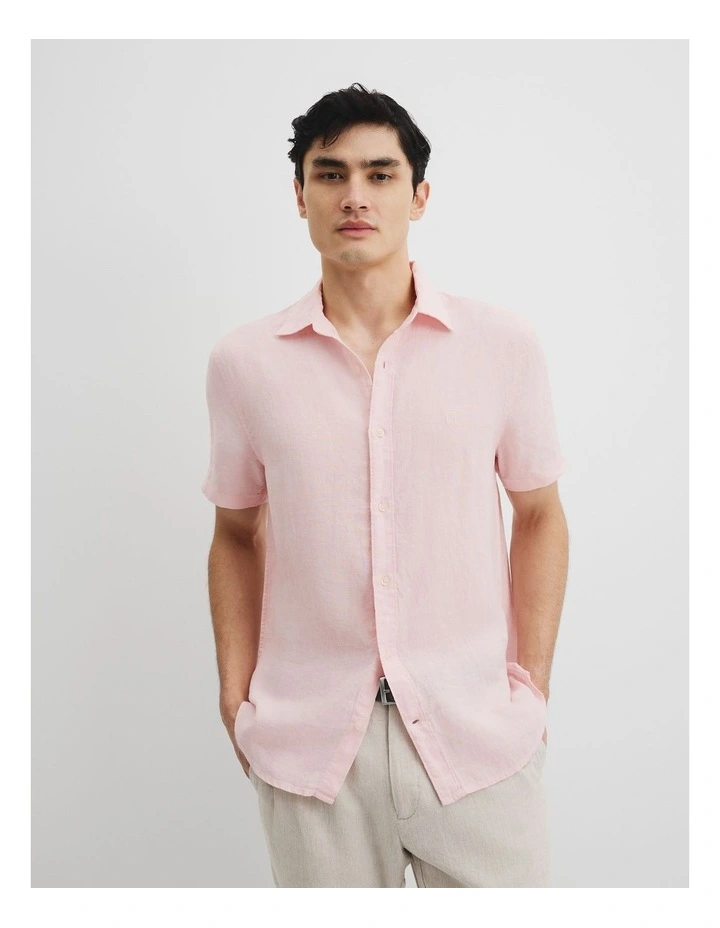 Regular Fit Organically Grown Linen Short Sleeve Shirt in Orchid image 1
