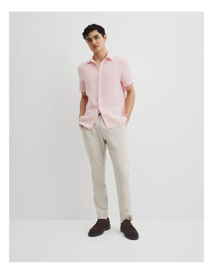Regular Fit Organically Grown Linen Short Sleeve Shirt in Orchid image 3