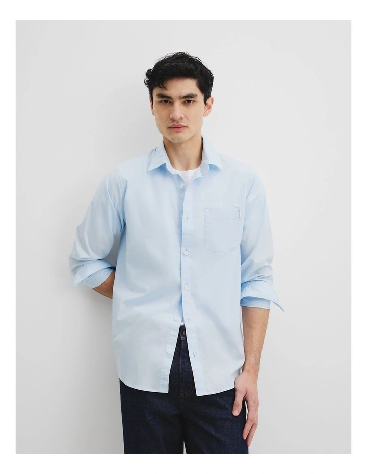 Australian Cotton Poplin Shirt in Pale Blue image 3