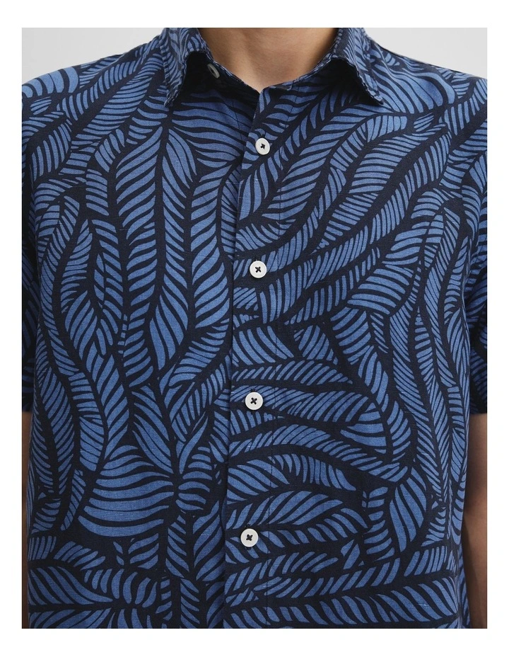 Short Sleeve Leaf Tencel Linen Shirt in Navy image 2