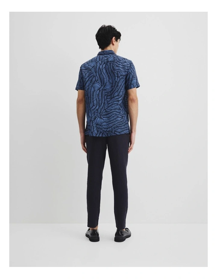 Short Sleeve Leaf Tencel Linen Shirt in Navy image 4