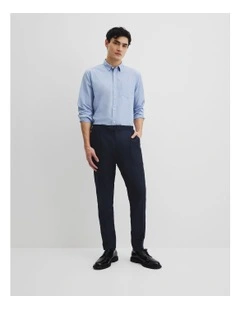 Long Sleeve Regular Fit Cotton Textured Shirt in Blue