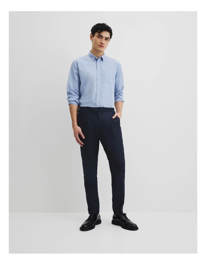 Long Sleeve Regular Fit Cotton Textured Shirt in Blue image 1
