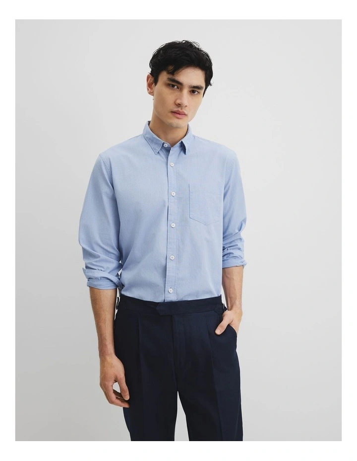Long Sleeve Regular Fit Cotton Textured Shirt in Blue image 4