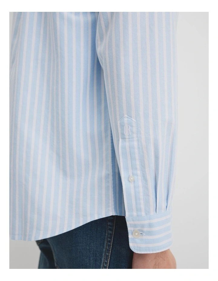 Long Sleeve Regular Fit Australian Good Earth Cotton Stripe Oxford Shirt in Mineral image 2