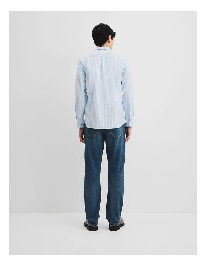 Long Sleeve Regular Fit Australian Good Earth Cotton Stripe Oxford Shirt in Mineral image 4