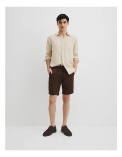 Organically Grown Linen Drawcord Short in Fudge