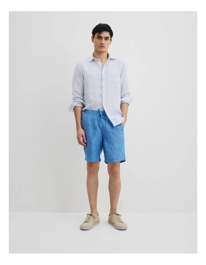Organically Grown Linen Drawcord Short in Sea Salt Blue image 1