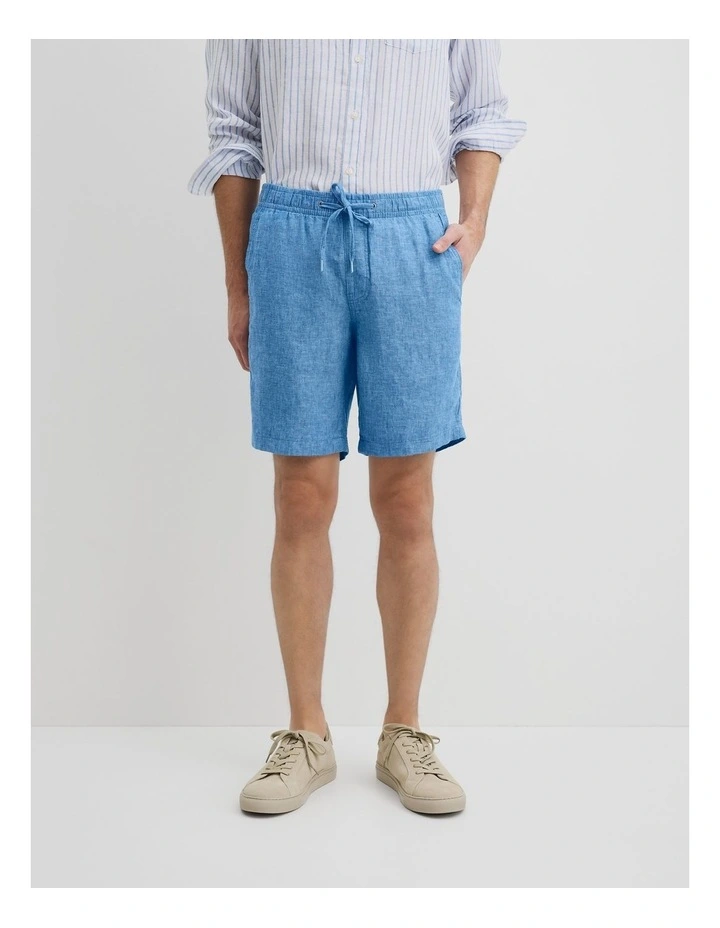 Organically Grown Linen Drawcord Short in Sea Salt Blue image 2