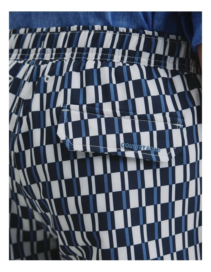 Recycled Polyester Geometric Print Swim Short in Navy Multi image 3