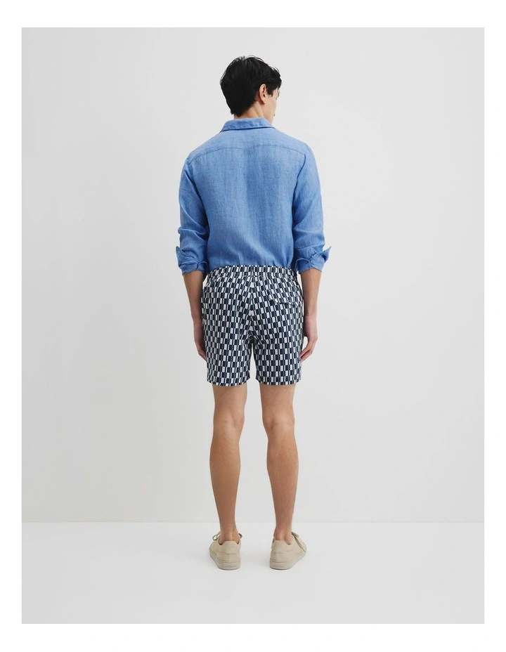 Recycled Polyester Geometric Print Swim Short in Navy Multi image 4