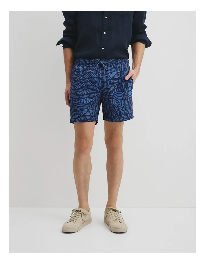 Recycled Polyester Leaf Print Swim Short in Navy image 2