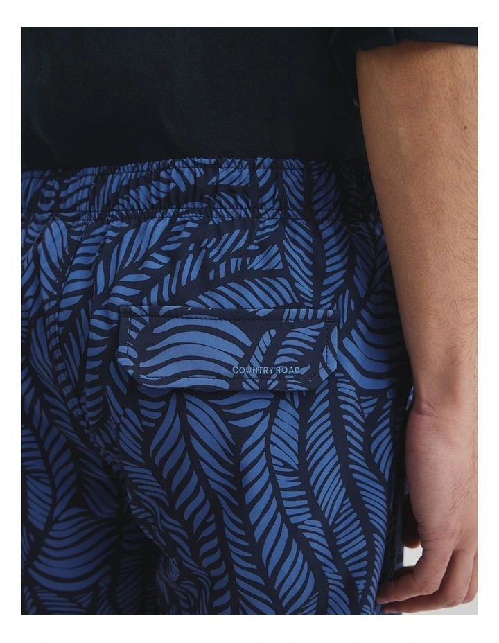 Recycled Polyester Leaf Print Swim Short in Navy image 3