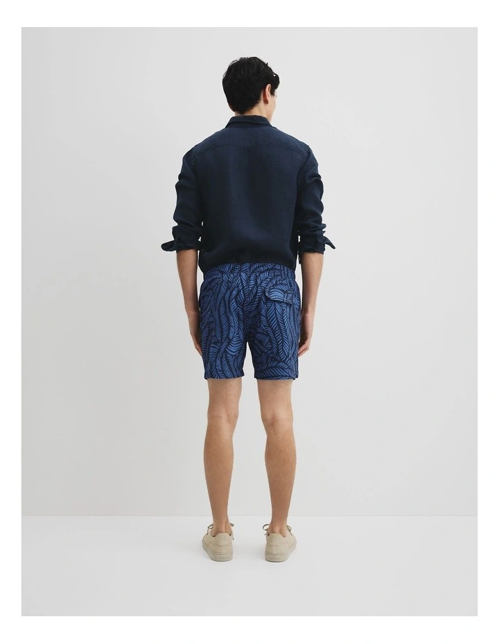 Recycled Polyester Leaf Print Swim Short in Navy image 4