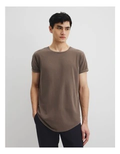 Australian Cotton Longline Garment Dye T-shirt in Fudge