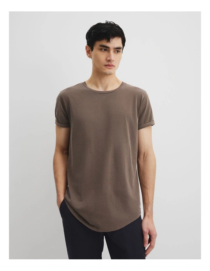 Australian Cotton Longline Garment Dye T-shirt in Fudge image 1