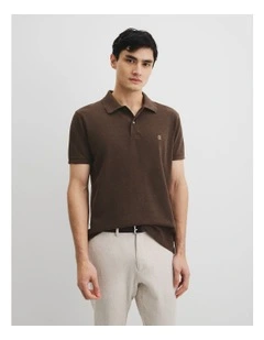 Verified Australian Cotton Pique Polo in Fudge Marle