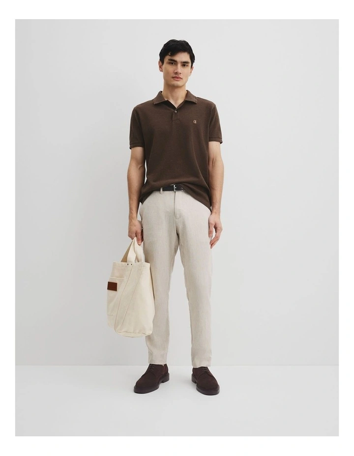 Verified Australian Cotton Pique Polo in Fudge Marle image 2