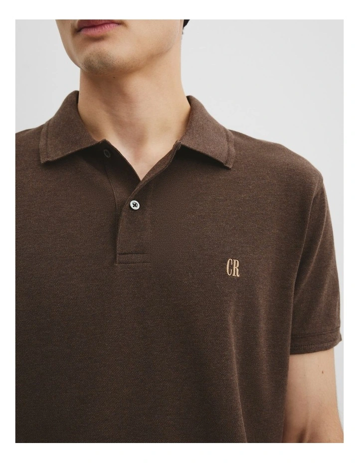 Verified Australian Cotton Pique Polo in Fudge Marle image 3