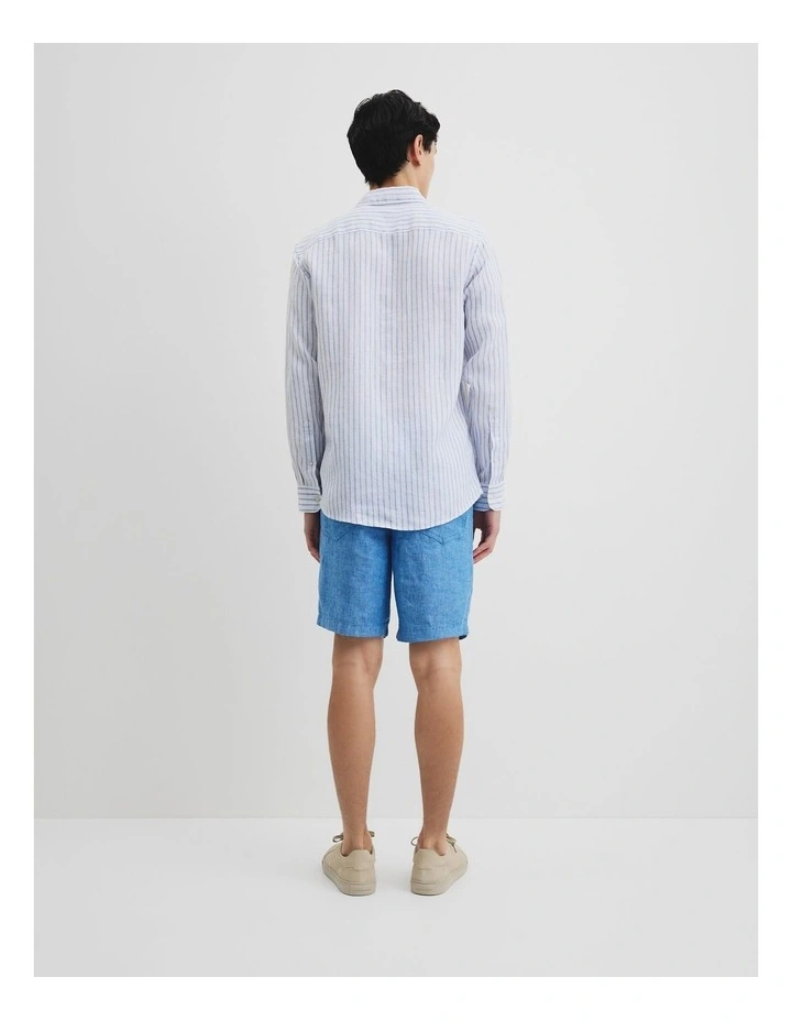 Long Sleeve Regular Fit Organically Grown Linen Stripe Shirt in Blue Stripe image 4