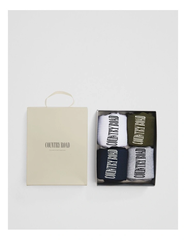 Australian Cotton Blend Heritage Sock Pack Of 4 in Green Multi image 2